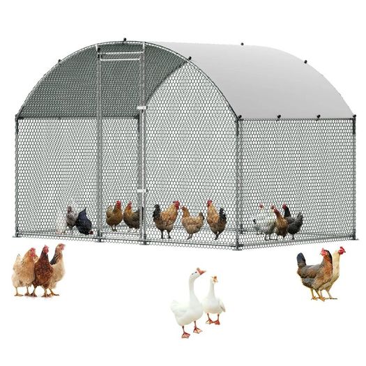 Large Metal Chicken Coop 3 x 2 x 2 m Walk-in Chicken Run House Cage, Doom Roof Hen House Enclosure with Cover and Security Lock,