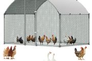 Large Metal Chicken Coop 3 x 2 x 2 m Walk-in Chicken Run House Cage, Doom Roof Hen House Enclosure with Cover and Security Lock,