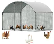 Large Metal Chicken Coop 3 x 2 x 2 m Walk-in Chicken Run House Cage, Doom Roof Hen House Enclosure with Cover and Security Lock,