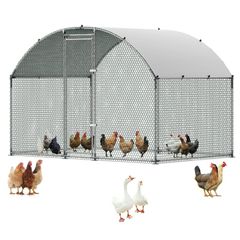 Large Metal Chicken Coop 3 x 2 x 2 m Walk-in Chicken Run House Cage, Doom Roof Hen House Enclosure with Cover and Security Lock,