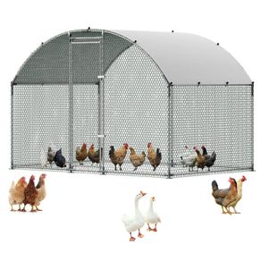 Large Metal Chicken Coop 3 x 2 x 2 m Walk-in Chicken Run House Cage, Doom Roof Hen House Enclosure with Cover and Security Lock,