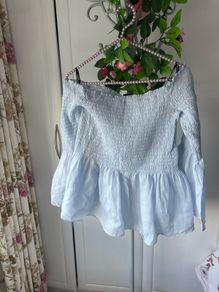 top zara light blue off shoulder top medium