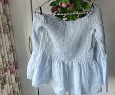 top zara light blue off shoulder top medium