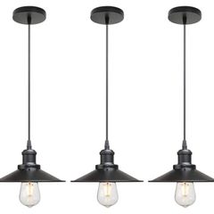 Vintage Industrial Style Ceiling Pendant Lights,Set of 3 Black Metal Pendant Lights,Hanging Light Fixture for Kitchen Island,Farmhouse,Living Room,Bedroom (FREE POSTAGE)