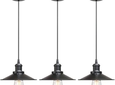 Vintage Industrial Style Ceiling Pendant Lights,Set of 3 Black Metal Pendant Lights,Hanging Light Fixture for Kitchen Island,Farmhouse,Living Room,Bedroom (FREE POSTAGE)