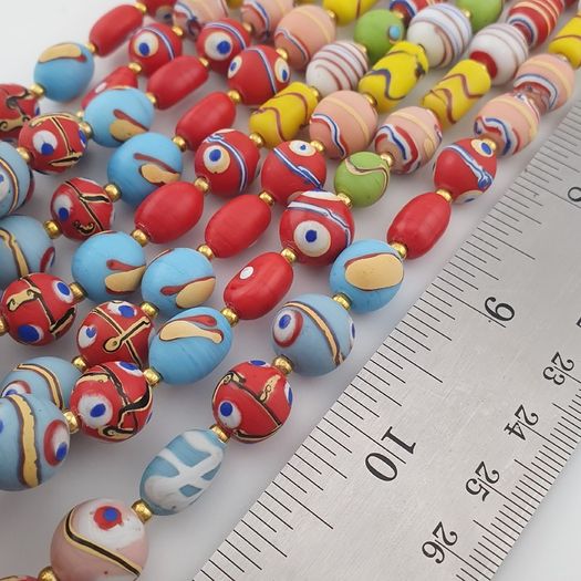 Antique Mix Venetian Style MultiColor Eyes Glass Beads Necklace