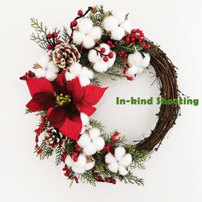 Cotton Flower Door Decoration Christmas Wreath 11.8 Inch
