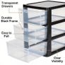 4 Drawer Large Plastic Storage Unitr,Sturdy Drawer Tower Organizer, Home Office School Kids Toy Bedroom Storage Solution, With See Through Drawers for Home Office Crafts Black Clear Image 3