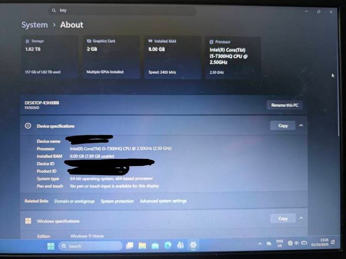 Gaming Laptop Asus Fx503v/i5-7300hq/8gb Ram/1 Tb Ssd+1tb Hdd/gtx 1050/15"/win 11