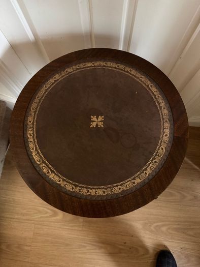 Vintage Leather-topped Drum Table