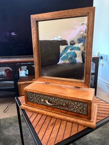 Wooden tabletop mirror