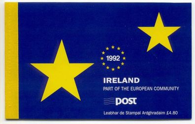 1992 Ireland Single European Market Commemorative Stamp Booklet Mint Never Hinged (MNH). Hibernian HB41. Scan of panes shown
