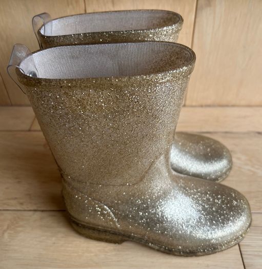 SEED Heritage Gold sparkle girls rain boots Sz EU25 UK7/8 EUC