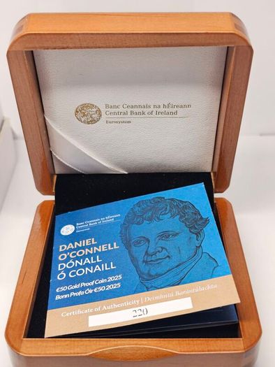 Ireland 2025 Gold Proof 1/4oz Au Daniel O'Connell 50 Euro Coin 250 Anniversary in Original Holder with COA
