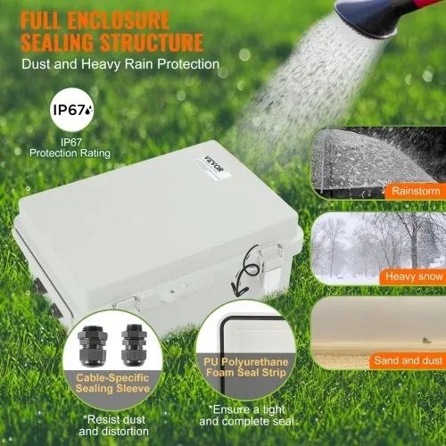 Outdoor Electrical Junction Box, 300 x 200 x 180 mm, ABS Plastic Electrical Enclosure Box with Hinged Cover Stainless Steel Latch