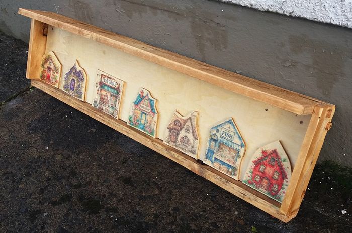 Rustic Whimsical Town Floating Shelf