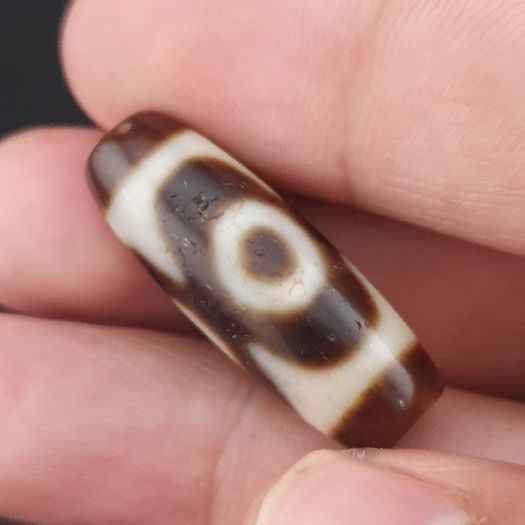 Antique 2 Eyes Himalayan Tibetan Agate Dzi Bead Amulet 29.6mm