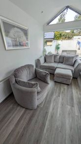 Two Seater Sofa, Swivel Snuggle Chair and Footrest