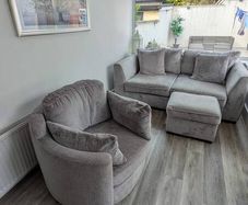 Two Seater Sofa, Swivel Snuggle Chair and Footrest