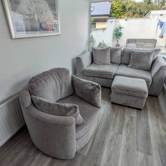 Two Seater Sofa, Swivel Snuggle Chair and Footrest