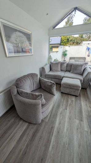 Two Seater Sofa, Swivel Snuggle Chair and Footrest