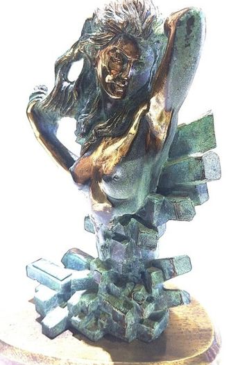 Woman With Naked Bust (35cm, 4.5kg) - Patinated Bronze, Signed