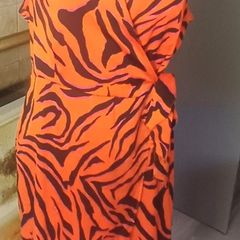 Dunnes Stores Orange Zebra Print Wrap Dress Size 14