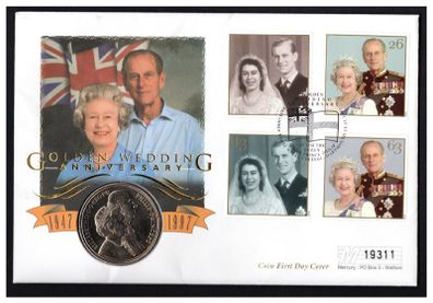 1997 England Golden Wedding Anniversary UK5 Crown First Day Covery (PNC)