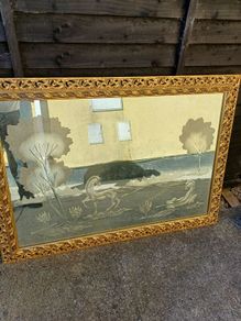 1960/70s Engraved Horses Grazing Mirror