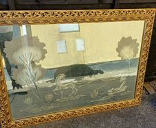 1960/70s Engraved Horses Grazing Mirror