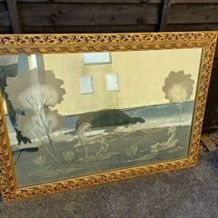 1960/70s Engraved Horses Grazing Mirror