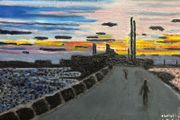 Poolbeg towers dusk scene