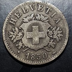 1850 Switzerland Helvetia 20 Rappen Swiss Coin