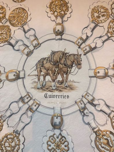 Authentic, vintage Hermes Cuivreries Silk Carre Scarf