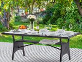 Polyrattan Garden Table with Shelf, Safety Glass Top