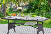 Polyrattan Garden Table with Shelf, Safety Glass Top
