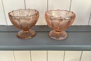Pair of Vintage Peach Pressed Glass Sundae Dishes 1930s