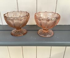 Pair of Vintage Peach Pressed Glass Sundae Dishes 1930s
