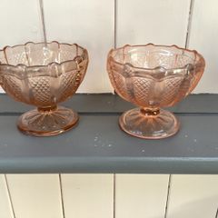 Pair of Vintage Peach Pressed Glass Sundae Dishes 1930s