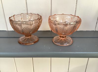 Pair of Vintage Peach Pressed Glass Sundae Dishes 1930s