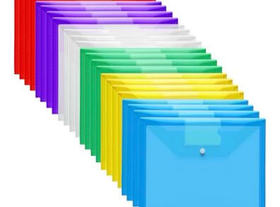 A4 Plastic Folders with Popper Wallet Document Folder 24 Pack