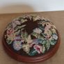 Vintage hand embroidered floral design on wooden base stool, Image 7
