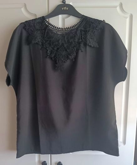 Light Blue and Black Short Sleeve Tops