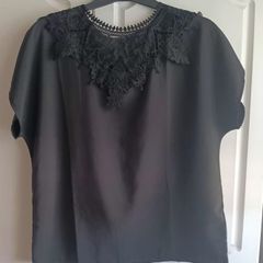 Black Short Sleeve Top with Lace