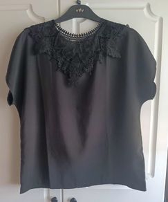 Black Short Sleeve Top with Lace