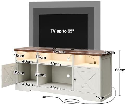 TV Unit, TV Stand Cabinet with Sockets, USB and LED, TV Cabinet Suitable for up to 65'' TV
