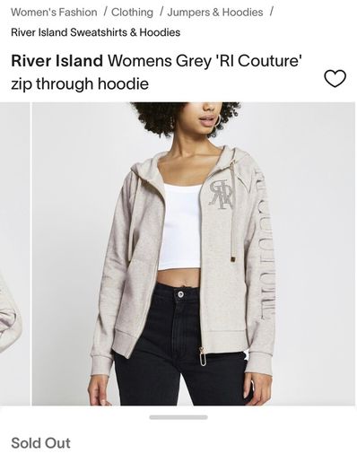 River Island Womens grey " RI Couture " zip trough hoodie