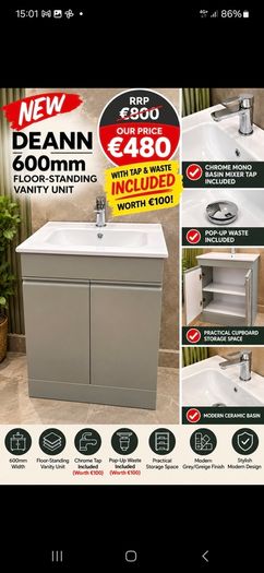 Deann 600 floorstanding unit with tap and waste