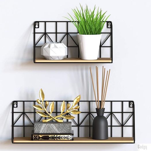 Floating Shelves | Set 2 Piece Shelves for Wall | Small Shelf | Wooden Shelves | Wire Shelf | Floating Shelves Wood | Black Metal Shelf | Rustic Floating shelves | Home Accessories Living Room