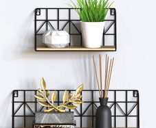 Floating Shelves | Set 2 Piece Shelves for Wall | Small Shelf | Wooden Shelves | Wire Shelf | Floating Shelves Wood | Black Metal Shelf | Rustic Floating shelves | Home Accessories Living Room
